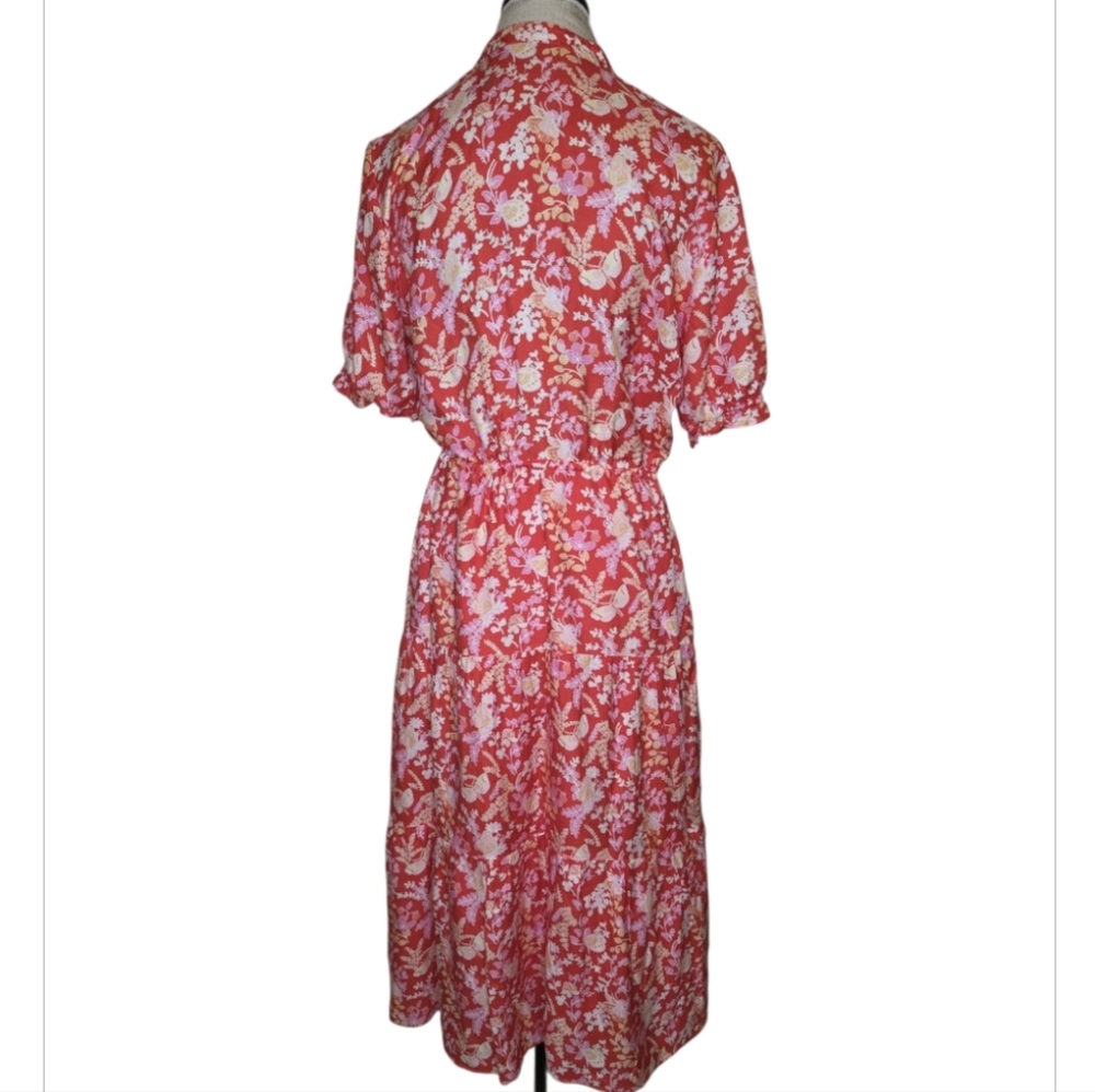 J. McLaughlin Harriet Silk-Blend Dark Orange Floral Midi Dress Size M - Picture 2 of 10
